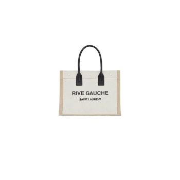 YSL Rive Gauche Small Ysl-Tote Bag In Linen And Leather