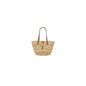 YSL Medium Panier Raffia Bag In Brown