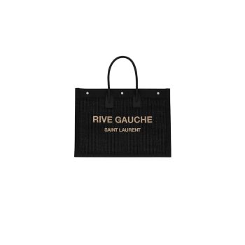 YSL Rive Gauche Large Ysl-Tote Bag In Embroidered Raffia And Leather